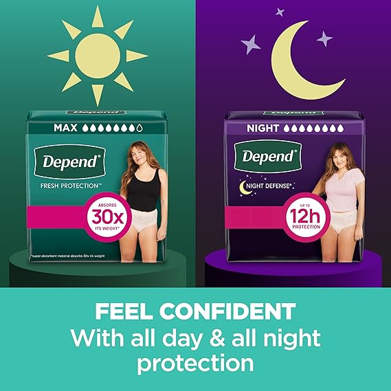 Depend Fresh Protection Adult Diapers, Incontinence & Postpartum Bladder Leak Underwear for Women, Disposable, Maximum, Extra-Large, Blush, Packaging May Vary