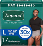 Depend Fresh Protection Adult Diapers, Incontinence Underwear for Men, Disposable, Large, Maximum, Packaging May Vary