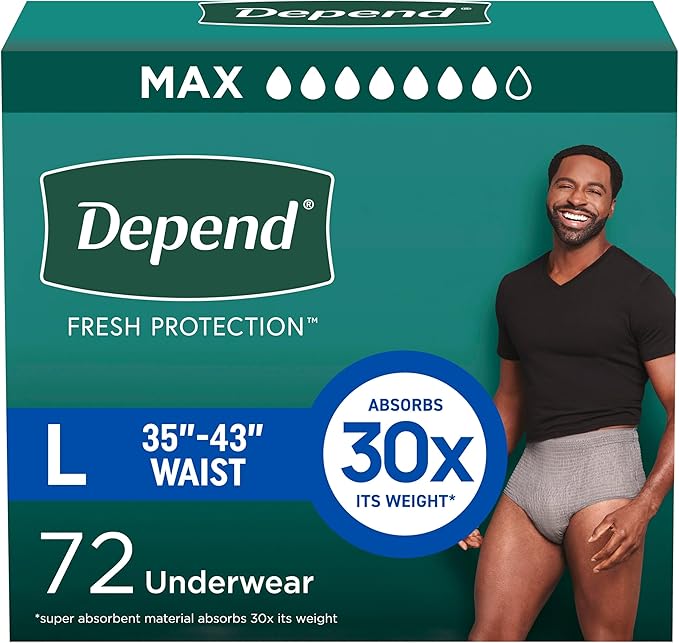 Depend Fresh Protection Adult Diapers, Incontinence Underwear for Men, Disposable, Large, Maximum, Packaging May Vary