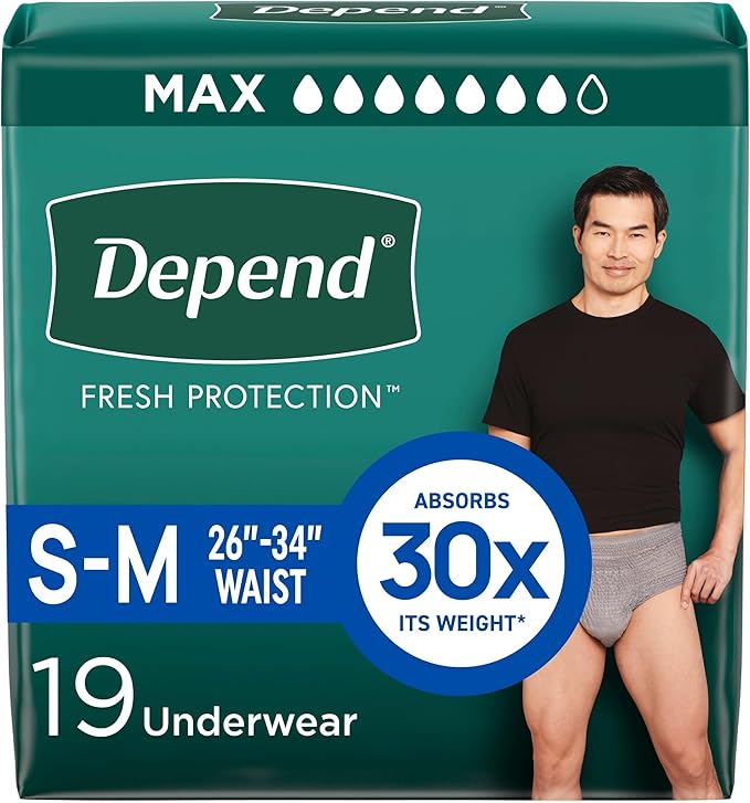 Depend Fresh Protection Adult Diapers, Incontinence Underwear for Men, Disposable, Small, Maximum, Packaging May Vary