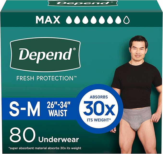 Depend Fresh Protection Adult Diapers, Incontinence Underwear for Men, Disposable, Small, Maximum, Packaging May Vary