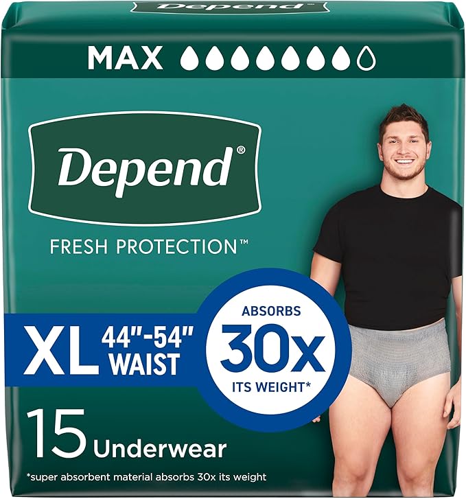Depend Fresh Protection Adult Diapers, Incontinence Underwear for Men, Disposable, Extra Large (XL), Maximum, Packaging May Vary
