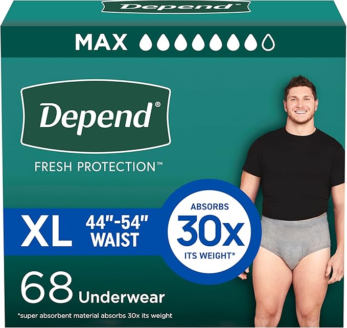 Depend Fresh Protection Adult Diapers, Incontinence Underwear for Men, Disposable, Extra Large (XL), Maximum, Packaging May Vary