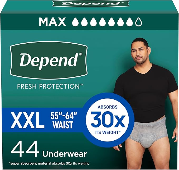 Depend Fresh Protection Adult Diapers, Incontinence Underwear for Men, Disposable, Extra-Extra Large (XXL), Maximum, Packaging May Vary
