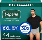 Depend Fresh Protection Adult Diapers, Incontinence Underwear for Men, Disposable, Extra-Extra Large (XXL), Maximum, Packaging May Vary