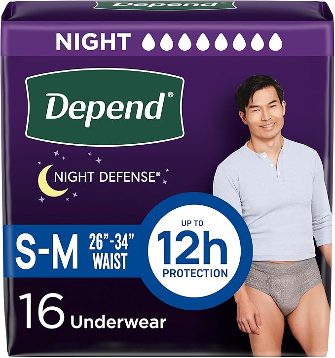Depend Night Defense Adult Diapers, Incontinence Underwear for Men, Disposable, Overnight, Small/Medium, Packaging May Vary