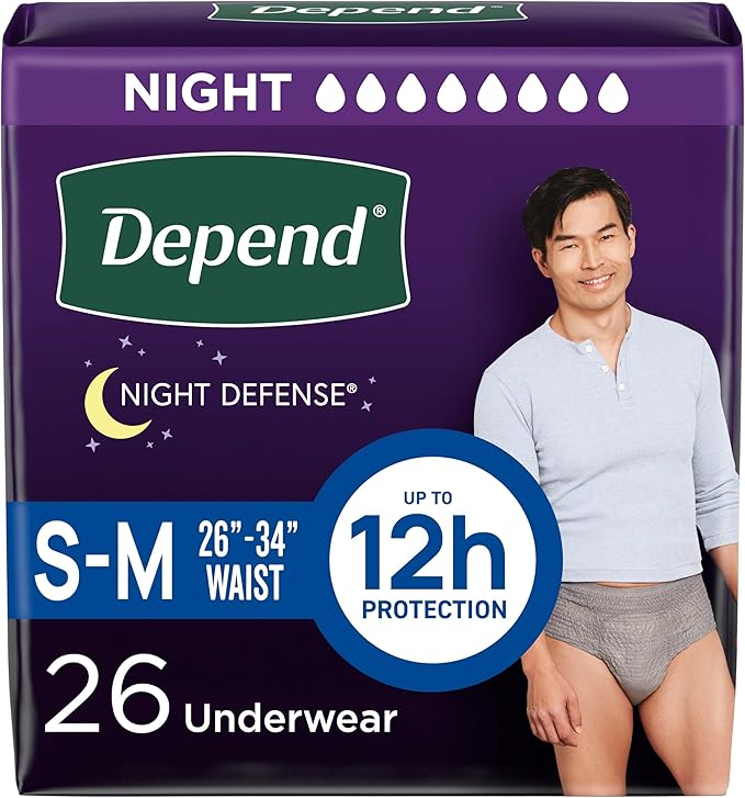 Depend Night Defense Adult Diapers, Incontinence Underwear for Men, Disposable, Overnight, Small/Medium, Packaging May Vary
