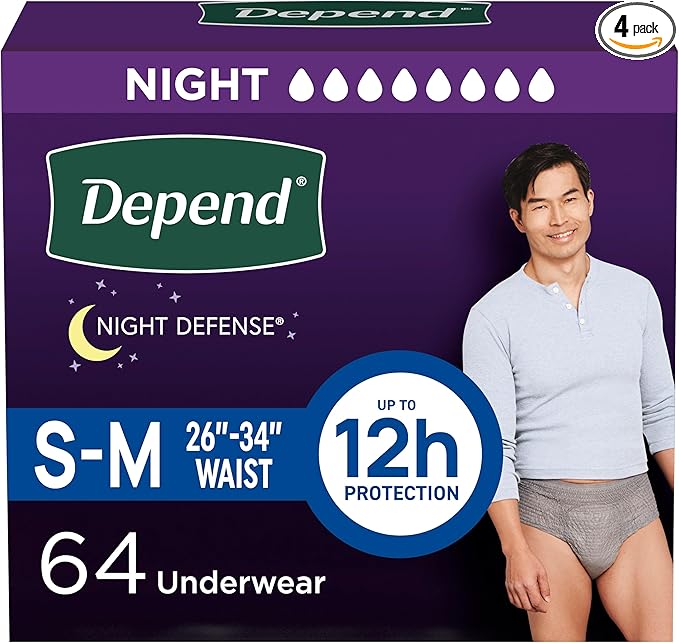 Depend Night Defense Adult Diapers, Incontinence Underwear for Men, Disposable, Overnight, Small/Medium, Packaging May Vary
