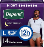 Depend Night Defense Adult Diapers, Incontinence Underwear for Men, Disposable, Overnight, Large, Packaging May Vary