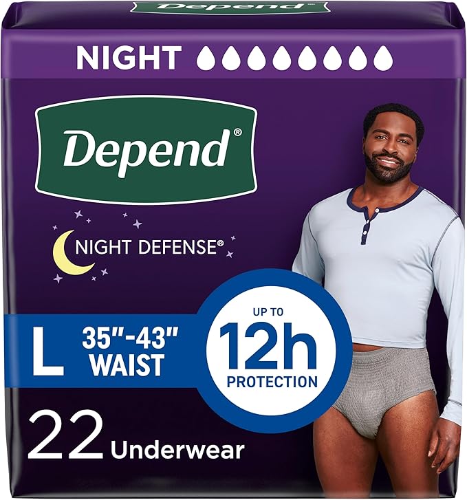 Depend Night Defense Adult Diapers, Incontinence Underwear for Men, Disposable, Overnight, Large, Packaging May Vary