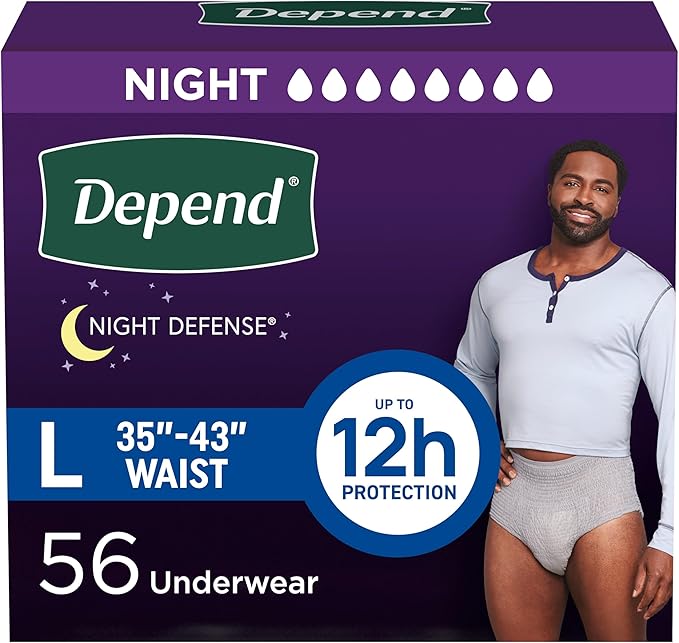 Depend Night Defense Adult Diapers, Incontinence Underwear for Men, Disposable, Overnight, Large, Packaging May Vary