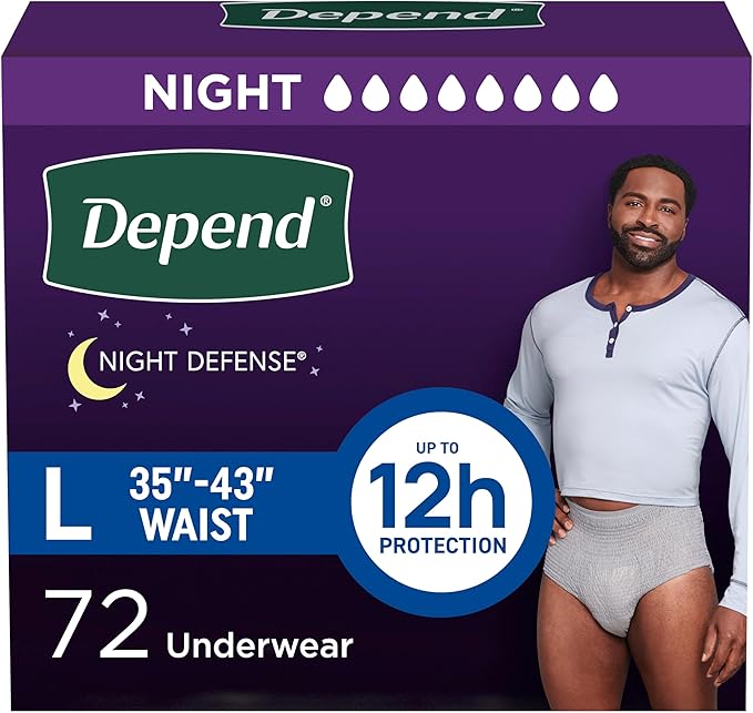 Depend Night Defense Adult Diapers, Incontinence Underwear for Men, Disposable, Overnight, Large, Packaging May Vary