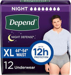 Depend Night Defense Adult Diapers, Incontinence Underwear for Men, Disposable, Overnight, Extra-Large, Packaging May Vary