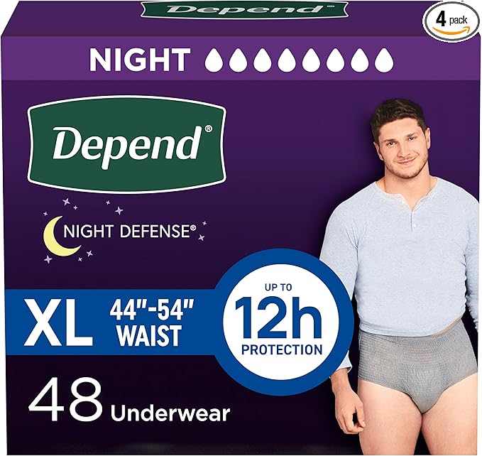 Depend Night Defense Adult Diapers, Incontinence Underwear for Men, Disposable, Overnight, Extra-Large, Packaging May Vary
