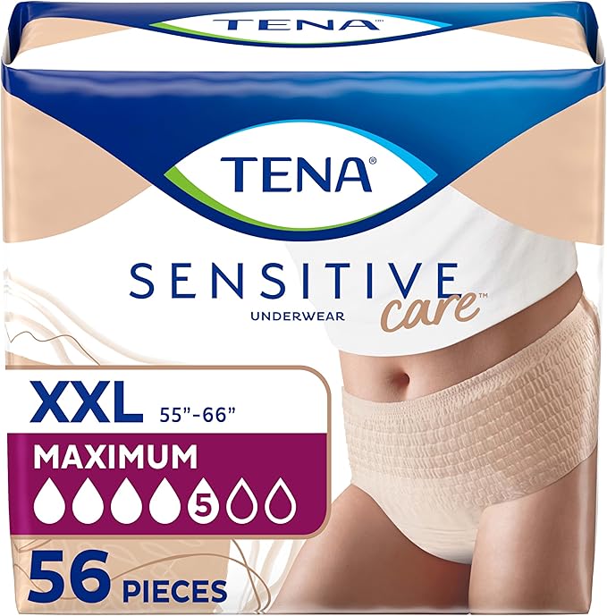 TENA Sensitive Care Adult Maximum Incontinence Underwear for Women, XXL, 56 Count (Waist Size 55in-66in)