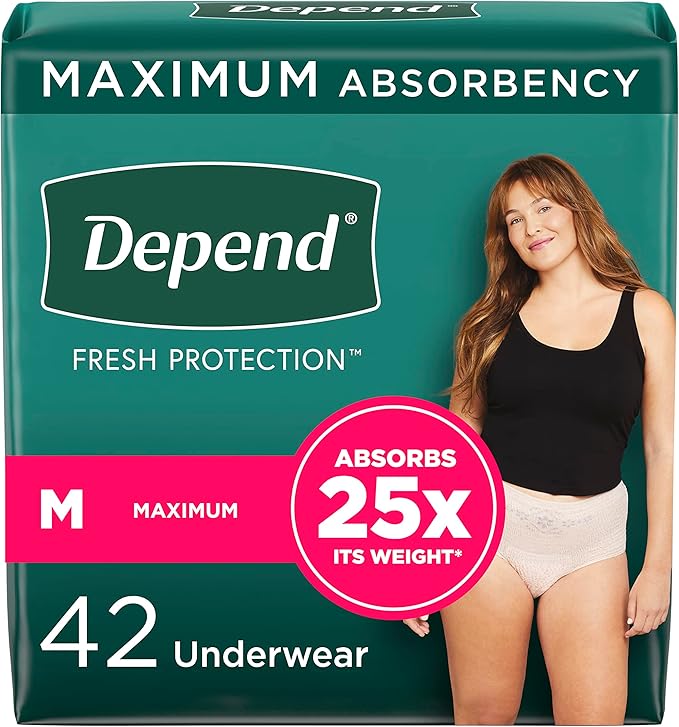 Depend Fresh Protection Adult Diapers, Incontinence & Postpartum Bladder Leak Underwear for Women, Disposable, Maximum, Medium, Blush, Packaging May Vary