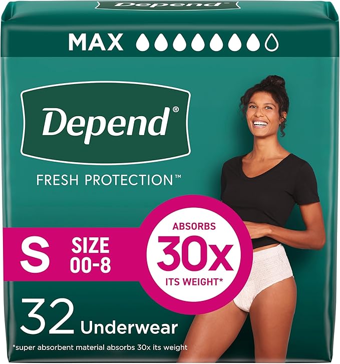 Depend Fresh Protection Adult Diapers, Incontinence & Postpartum Bladder Leak Underwear for Women, Disposable, Maximum, Small, Blush, Packaging May Vary