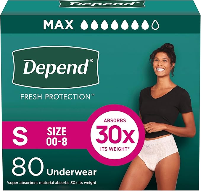 Depend Fresh Protection Adult Diapers, Incontinence & Postpartum Bladder Leak Underwear for Women, Disposable, Maximum, Small, Blush, Packaging May Vary